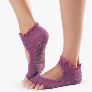 Pilates Yoga Barre Grip Socks - Half Toe Ruffle Lace